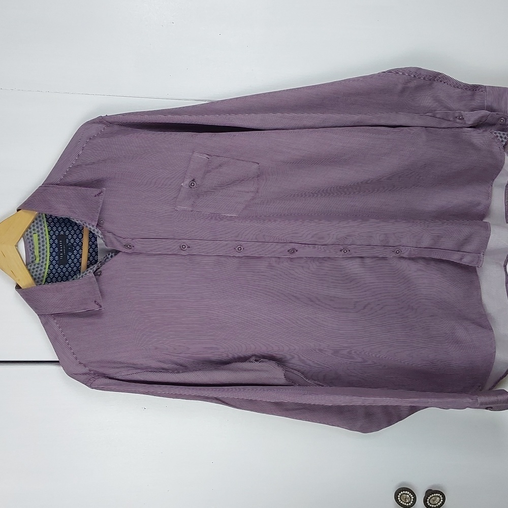 Ted Baker |Purple Striped Dress Shirt Longsleeve Elegant Office Modern Sz.L (7)